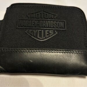 Harley-Davidson Black Leather Pouch I.D. Bag Logo Zipper Heavy Duty Clips